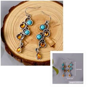 TURQUOISE WITH SILVER COLOR ZIRCON TASSEL RARRINGS